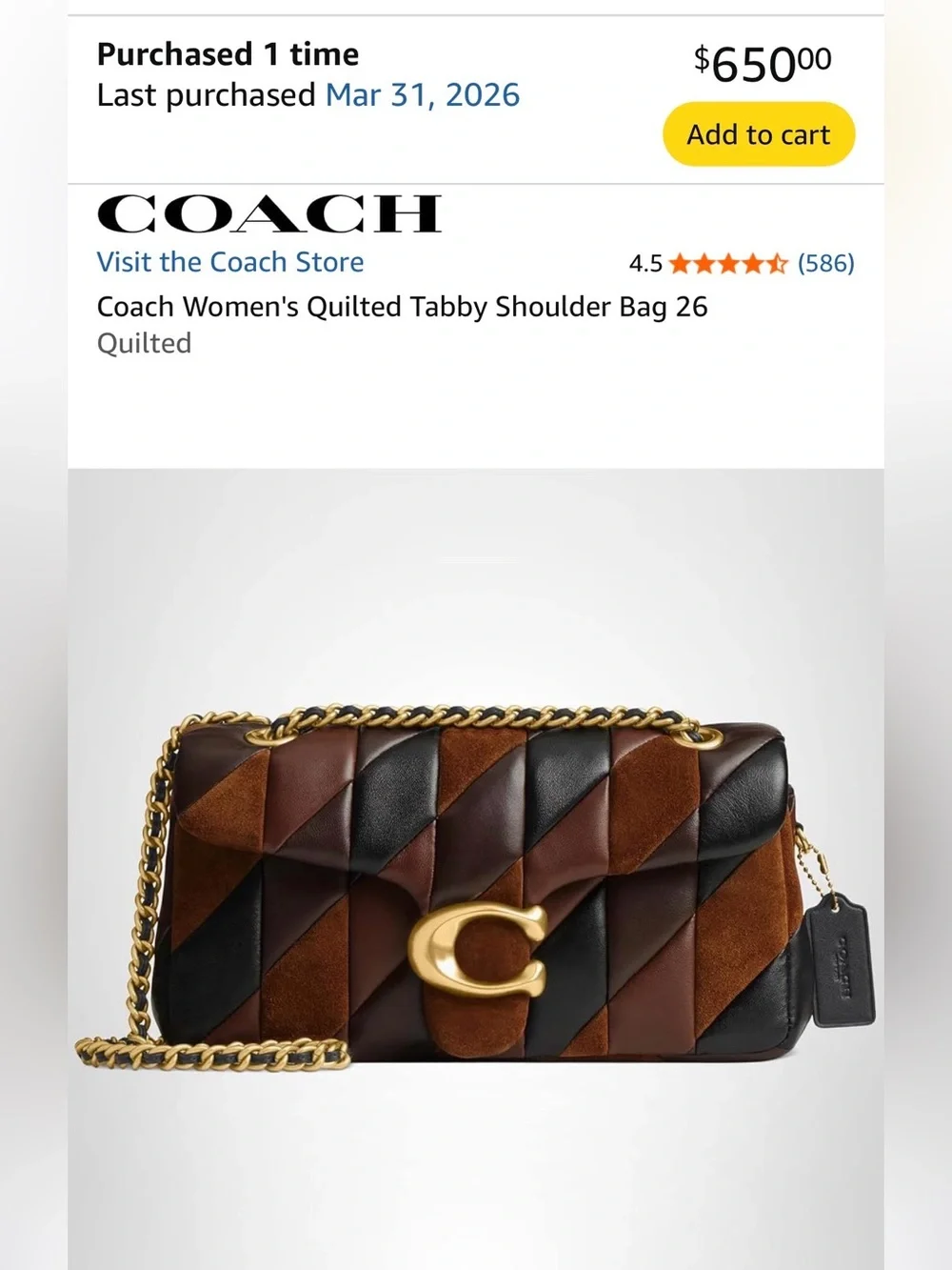 Coach Quilted Patchwork Shoulder Bag in Brown, Black and Tan - Picture 2 of 2
